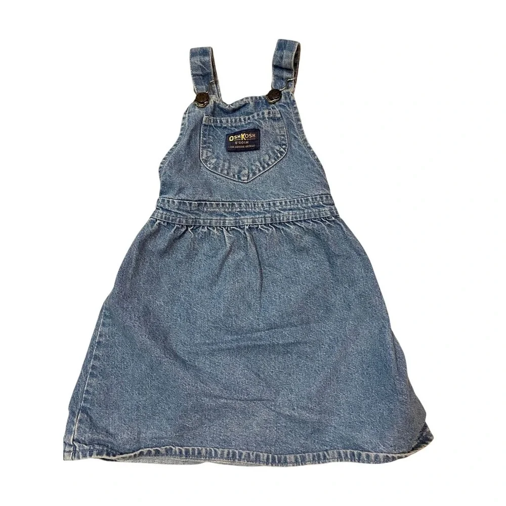 OshKosh B'gosh Overall Dress Blue Denim Vintage USA Kids Size 5 Cottagecore